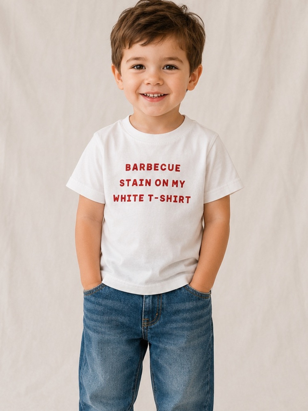 Rabbit Skins White Kids Tee with Red Graphic Text